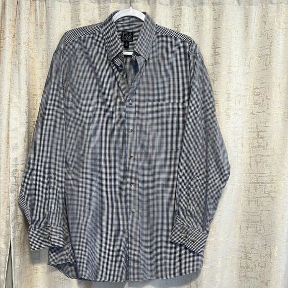 Jos A Bank Traveler‘s Collection Brown Blue White Plaid Button Down Men's Medium - Picture 1 of 6